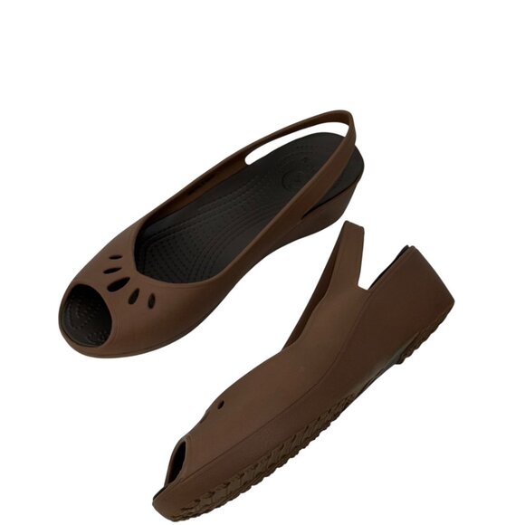 Crocs Womens Brown Open Toe Wedge Slingback Sandals Size 10 - Picture 6 of 13